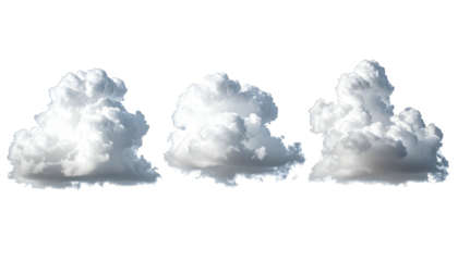 Trio of fluffy white cumulus clouds against a stark black backdrop