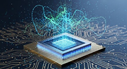 Central processing unit glowing data flow