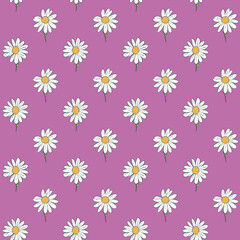 Seamless pattern with beautiful hand-drawn daisies