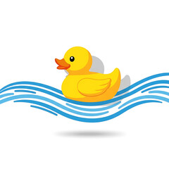 Rubber Duck Floating on Water Waves Vector Icon | Cute Yellow Bath Toy Illustration