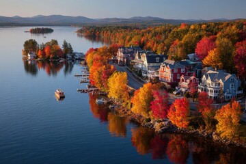 Autumn Serenity at Lake Winnipesaukee's Meredith Bay: A Fall Canvas in Historic Meredith, New Hampshire, USA