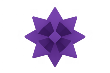 Purple star bow decor and origami paper gift wrap design element on transparent background