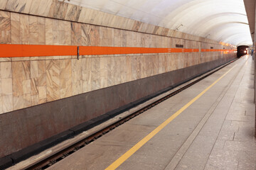 metro station, Train arrives at the platform of Saint Petersburg metro station