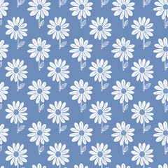 Seamless pattern with beautiful hand-drawn daisies