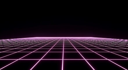 Neon Pink Grid Horizon Black Background