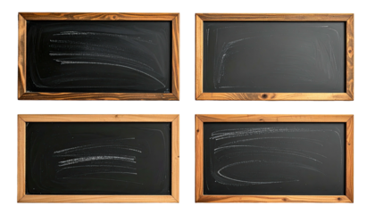 Four clean blackboards framed by light brown wood