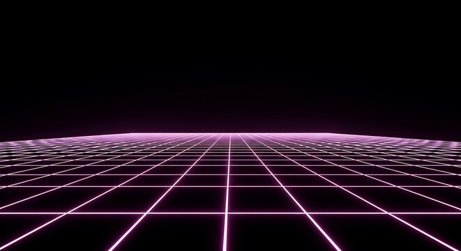 Neon Pink Grid Horizon Black Background - Powered by Adobe