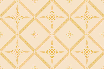 Elegant Pattern Design with Geometric Shapes and Floral Elements in Soft Cream and Gold Colors
