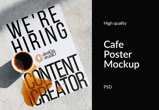 Cafe Poster Mockup With Coffee Psd