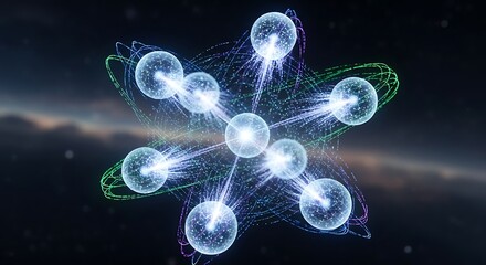 Quantum computing atomic network illustration