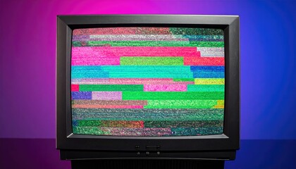 Vintage CRT Television with Colorful Glitch and Scanlines
