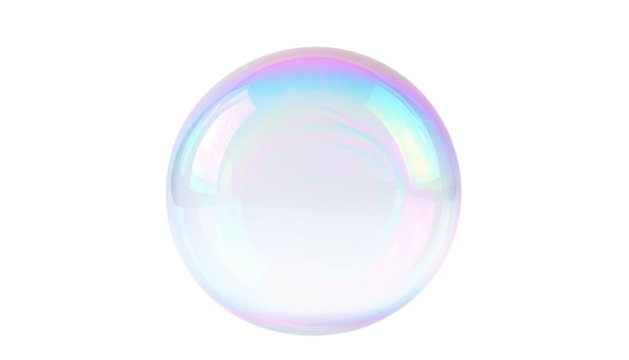 Iridescent bubble floats against a stark, dark background