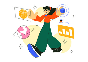 Augmented Reality Education Vector Illustration Featuring AR Modern Technology with Virtual Interface, Interactive Learning, and Digital Innovation