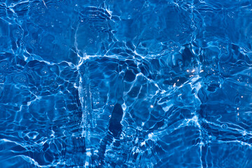 Blue water with ripples on the surface. Defocus blurred transparent blue colored clear calm water...