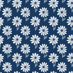 Seamless pattern with beautiful hand-drawn daisies