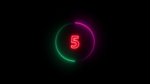 10 to 1 second modern digital countdown timer neon light style on black background, 10 seconds simple countdown timer.10 second technology digital neon led light game timer animation background