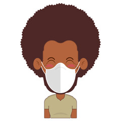 African American man wear medical mask cartoon cute