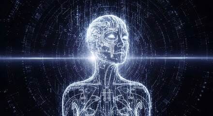 Wireframe Digital Human Head Outline