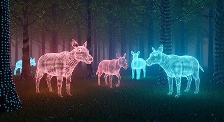 Wireframe Deer In Forest At Night