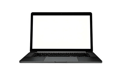 Open laptop with a blank, bright, white screen on black backround
