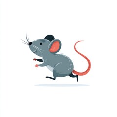 Cartoon mouse running with a happy expression on a white background.
