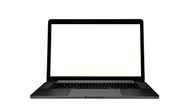 Open laptop with a blank, bright, white screen on black backround