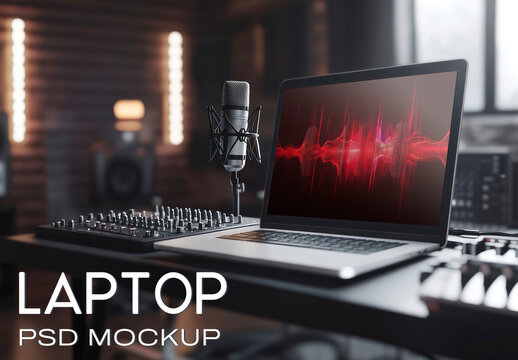 Digital Audio Workstation Setup, Laptop Mockup Psd