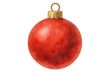 Red christmas ornament with hook, watercolor style, celebrating holiday season and winter festive decoration