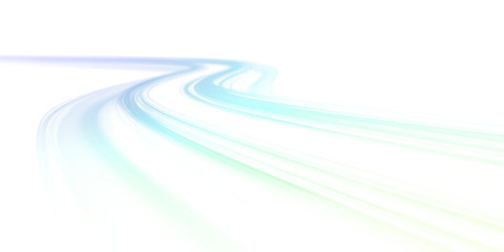 Blurred car lights leave trails of red, blue, and white across the night city, creating abstract neon patterns in motion. PNG