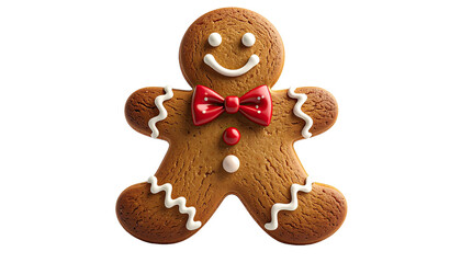 Adorable gingerbread man cookie with red bow, isolated