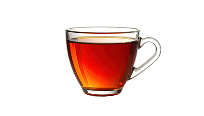 Glass mug full of reddish-brown liquid on black backdrop