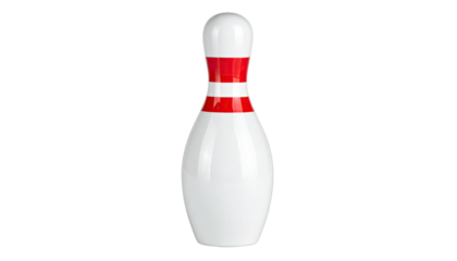 Shiny bowling pin, white, with two distinct red bands