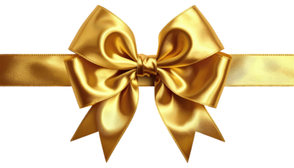 Glossy golden ribbon tied into a beautiful, symmetrical bow