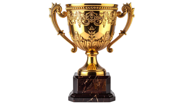 Intricate golden trophy on dark marble base