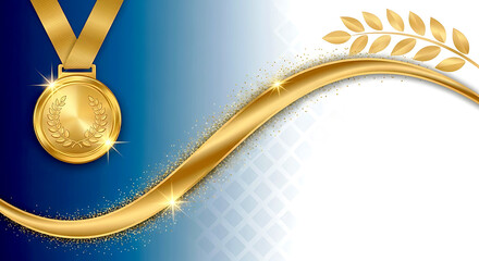 Decorative golden trophy illustration with ribbon on elegant background. Ideal for recognition, celebration, or competition awards.