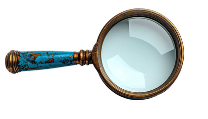 Ornate magnifying glass with patinated handle on black background