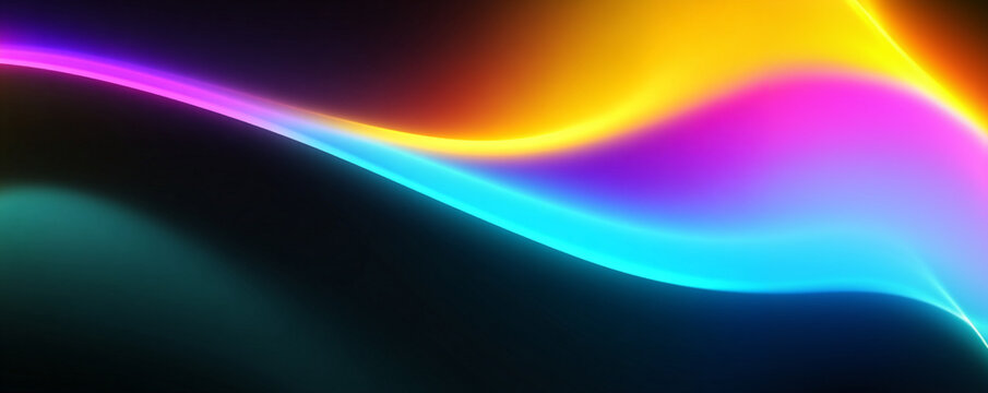 Curved neon waves flow diagonally with glowing highlights. Sparkling effects add a sense of energy and motion. Ideal for futuristic visualizations.