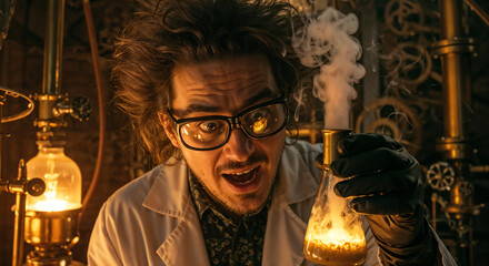 Obraz premium a mad scientist experiments with chemicals . Generative AI