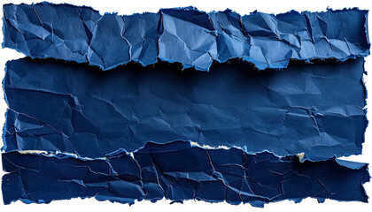 Torn, wrinkled sheet of dark blue paper with empty, dark center