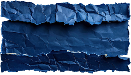 Torn, wrinkled sheet of dark blue paper with empty, dark center