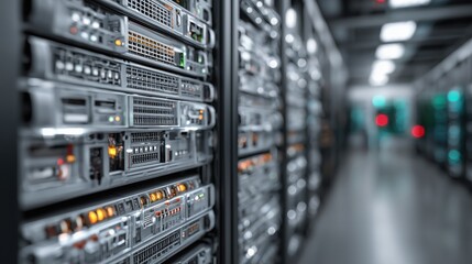 Fototapeta premium Modern Data Center with Server Racks and Network Equipment in High-Tech Environment