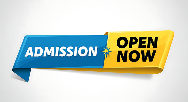 Modern Blue Admission Ribbon with Yellow Open Now Label Background