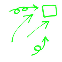 Green arrows pointing towards a square on transparent background