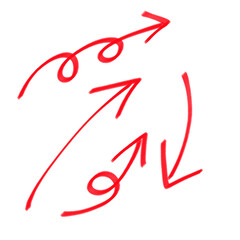 Hand drawn red arrows pointing in different directions on transparent background
