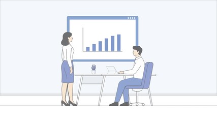 Corporate Data Presentation with Animated Bar Chart in Modern Office – 4K Animation - Powered by Adobe