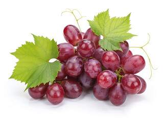 Fototapeta premium Red grape with leaf macro isolated on white background