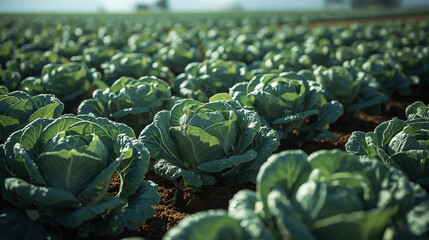 Morning Harvest – Fresh Cabbage Field Under Sunlight