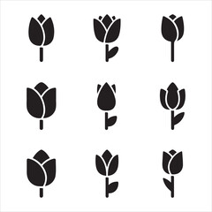 Collection of tulip flower icons for spring designs set and bundle silhouette art vector design