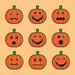 Emoticon of Pumpkin funny faces Collection
