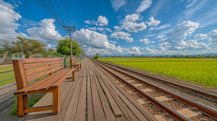 Peaceful train station in open fields
